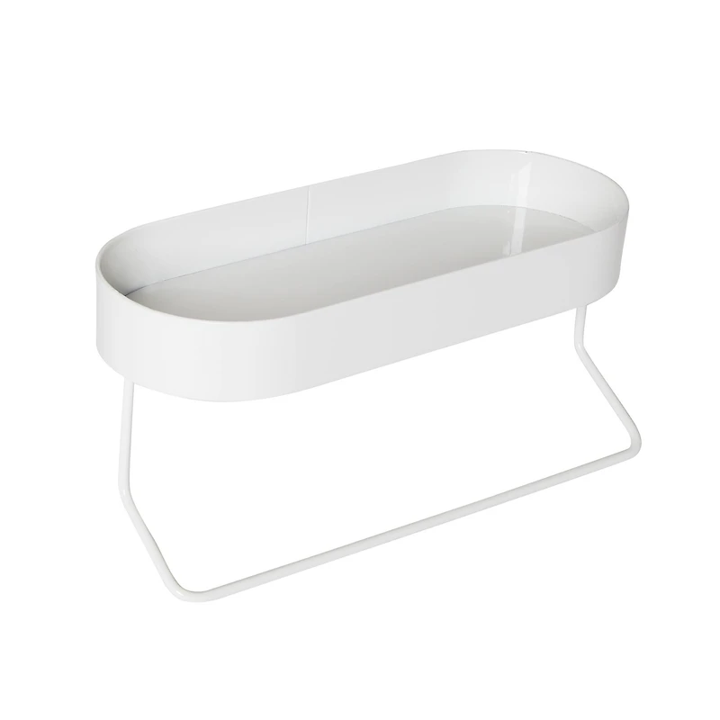 Honey Can Do White Wall Mounted Bathroom Shelf with Towel Bar & Oval Top Tray