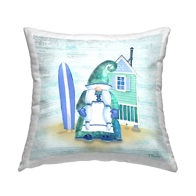 Stupell Industries Green Gnome Coastal Beach Home Surfboard Throw Pillow, 18" x 18"