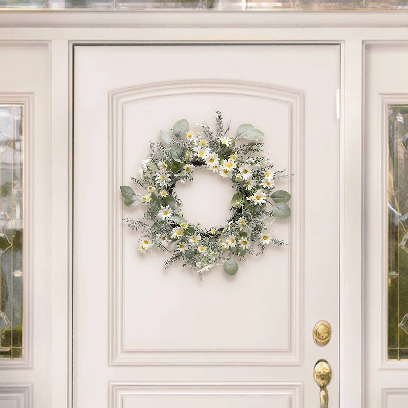 24" Artificial Daisy Floral Spring Wreath