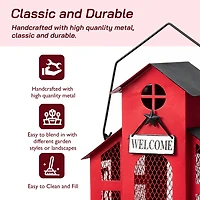 Glitzhome® 12" Red Metal Barn Hanging Bird Feeder