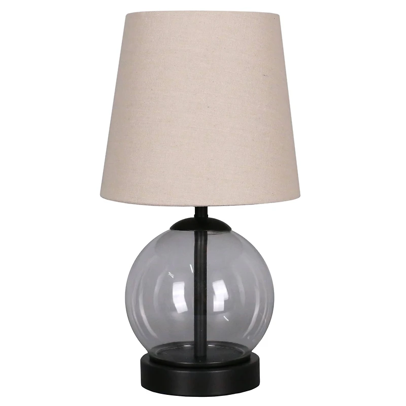 14" Black Metal & Glass Table Lamp with Natural Fabric Shade by Ashland®