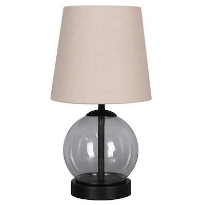 14" Black Metal & Glass Table Lamp with Natural Fabric Shade by Ashland®