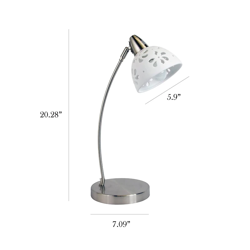 Simple Designs™ 20" Brushed Nickel Desk Lamp with White Porcelain Flower Shade