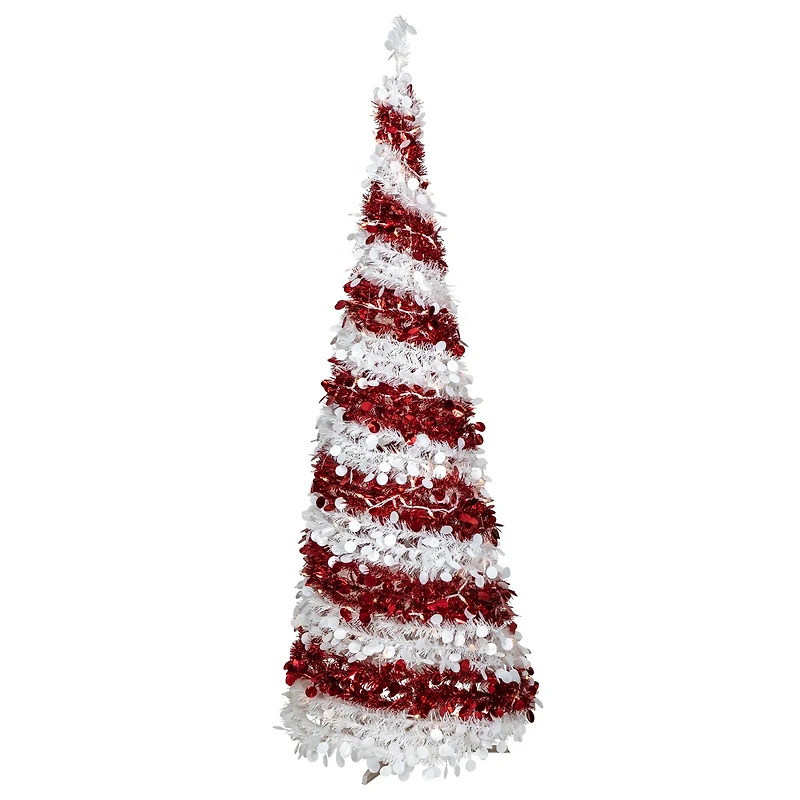 6ft. Pre-Lit Candy Cane Pop-Up Artificial Christmas Tree, Clear Lights