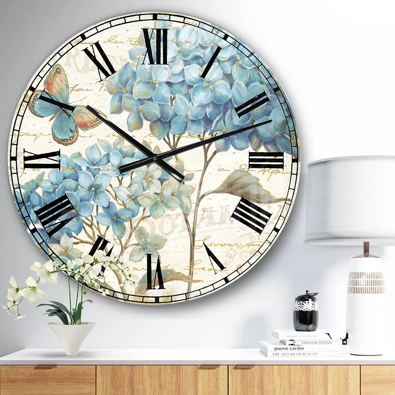 Designart Butterfly Blue Garden II Traditional Wall Clock