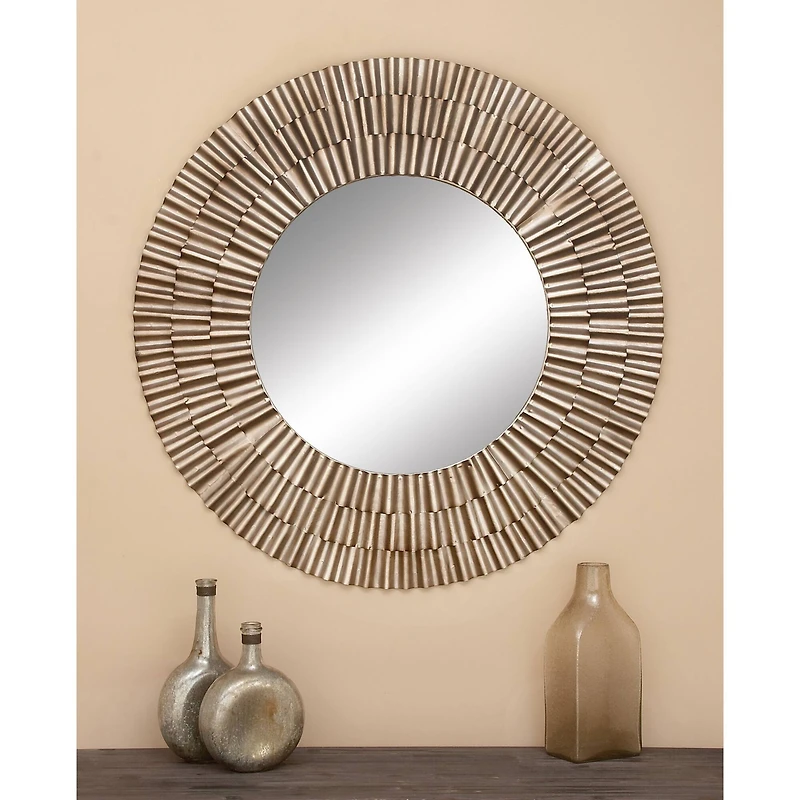 42" Silver Rustic Metal Round Wall Mirror