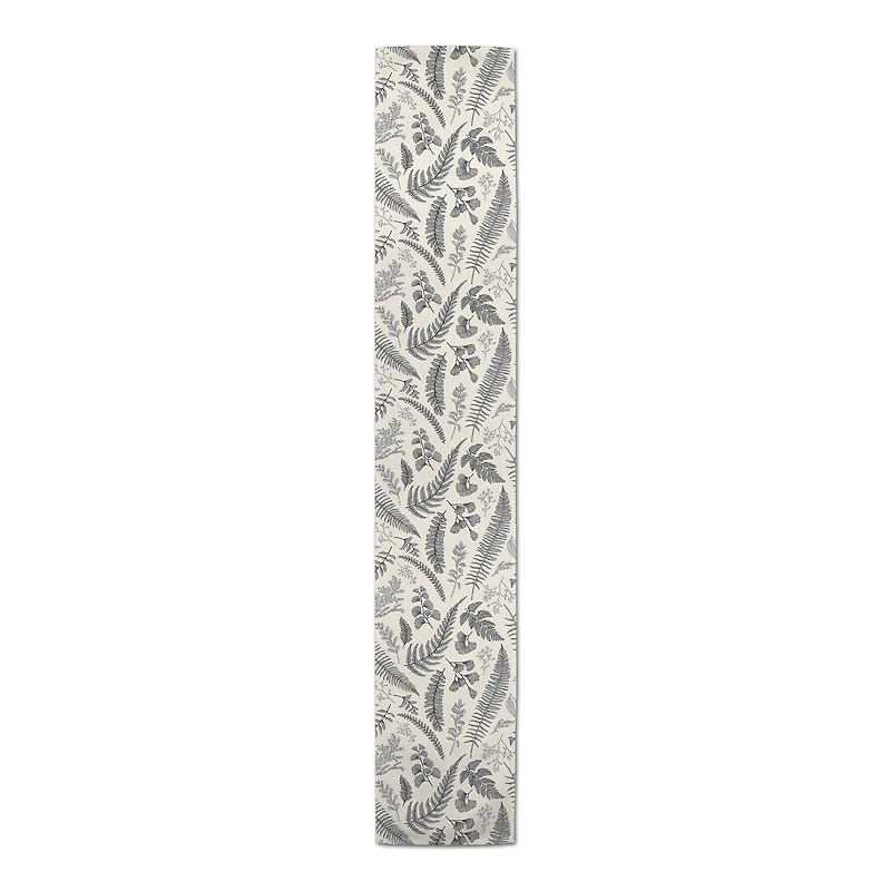 Gray Botanical Pattern Cotton Twill Table Runner