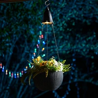 Glitzhome® 30" Black Solar Lighted Hanging Plastic Planters, 2ct.