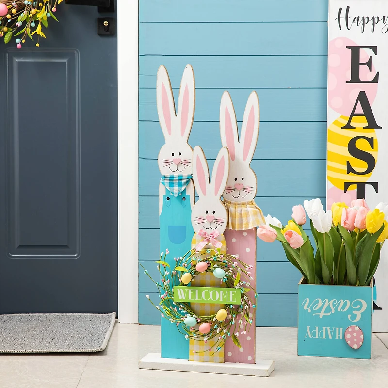 Glitzhome® 30" Easter Wooden Bunny Family Standing Décor