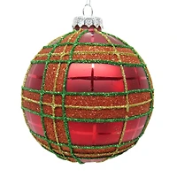 4" Red Glitter Plaid Glass Ball Ornament by Ashland®
