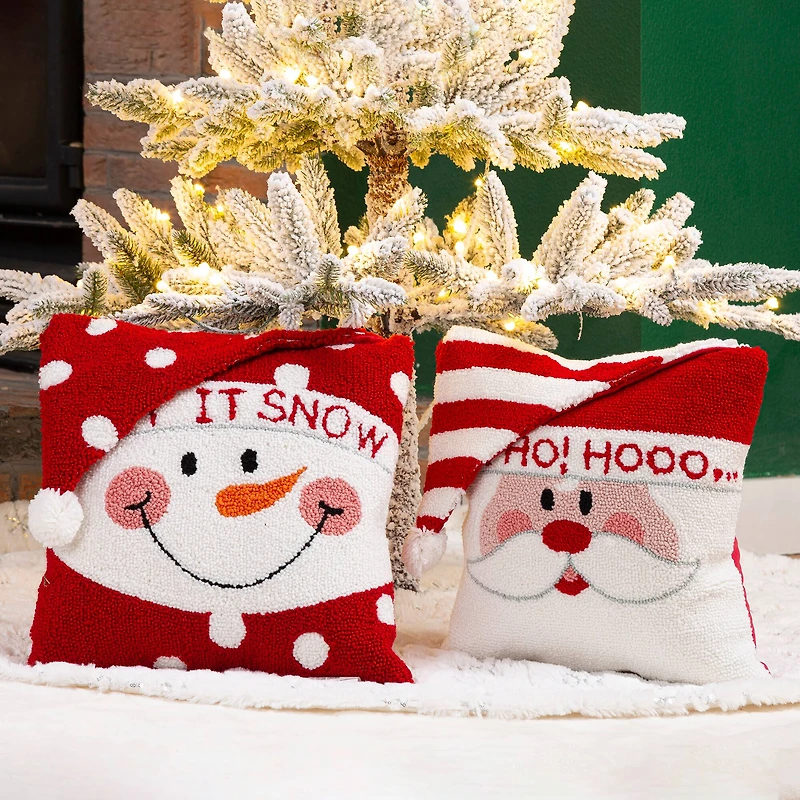 Glitzhome® Hooked 3D Santa & Snowman Pillow