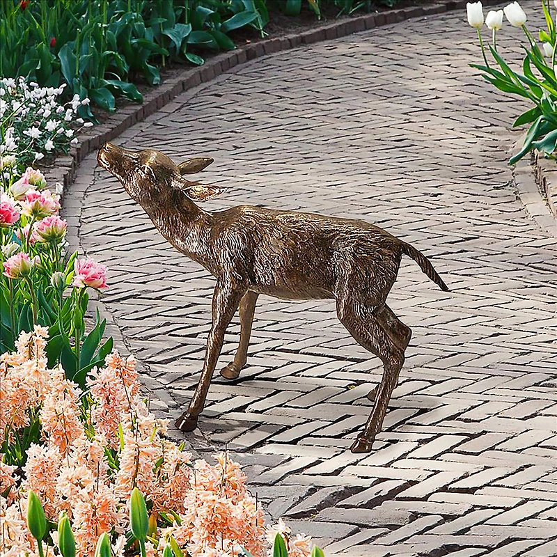 Design Toscano 23" Cast Bronze Standing Baby Deer Garden Statue