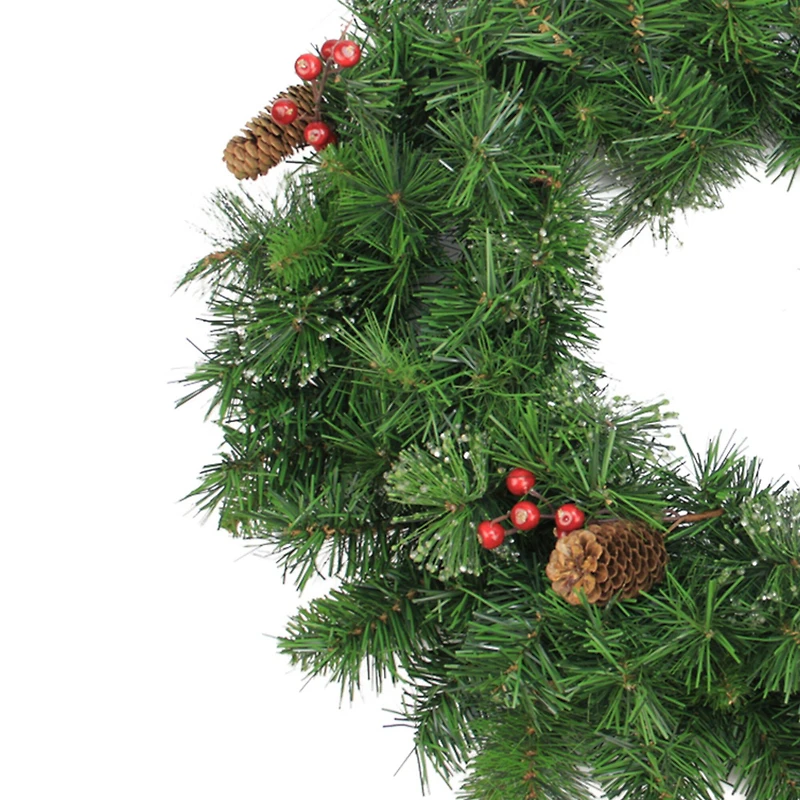 24" Iced Mixed Pine Red Berry & Pine Cones Artificial Wreath, Unlit