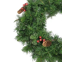 24" Iced Mixed Pine Red Berry & Pine Cones Artificial Wreath, Unlit