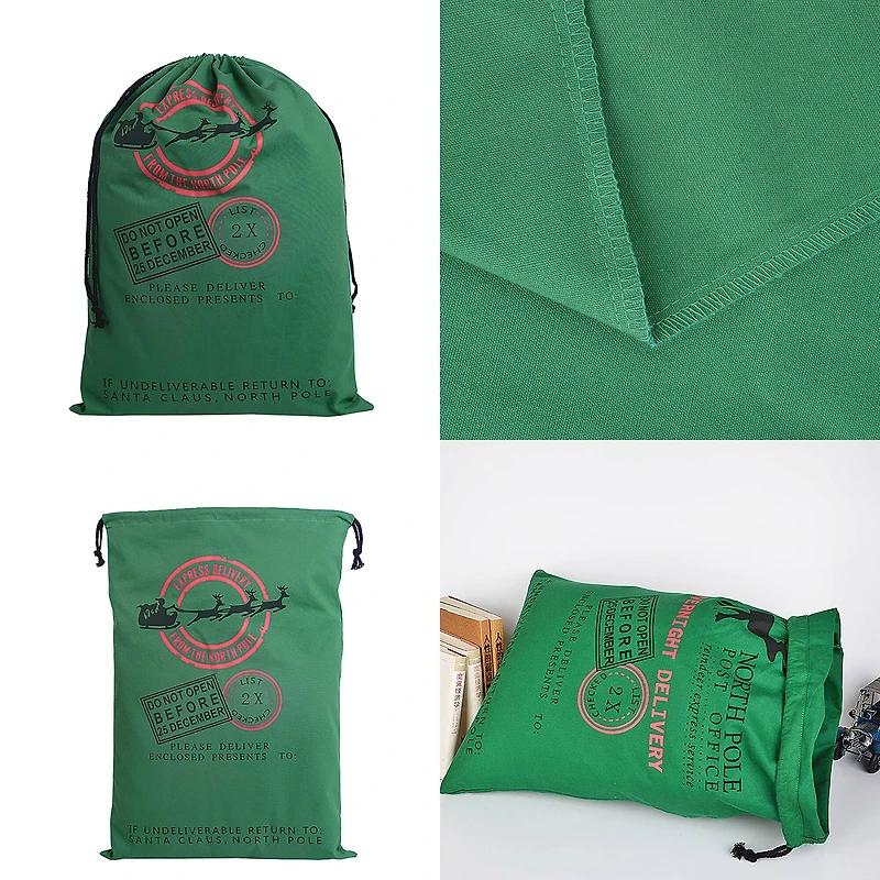 19" x 26" Express Delivery Green Christmas Cotton Drawstring Bag