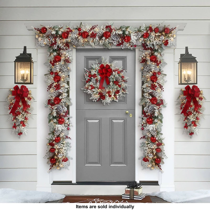 6ft. Battery-Operated Pre-Lit Flocked Decorated Artificial Garland