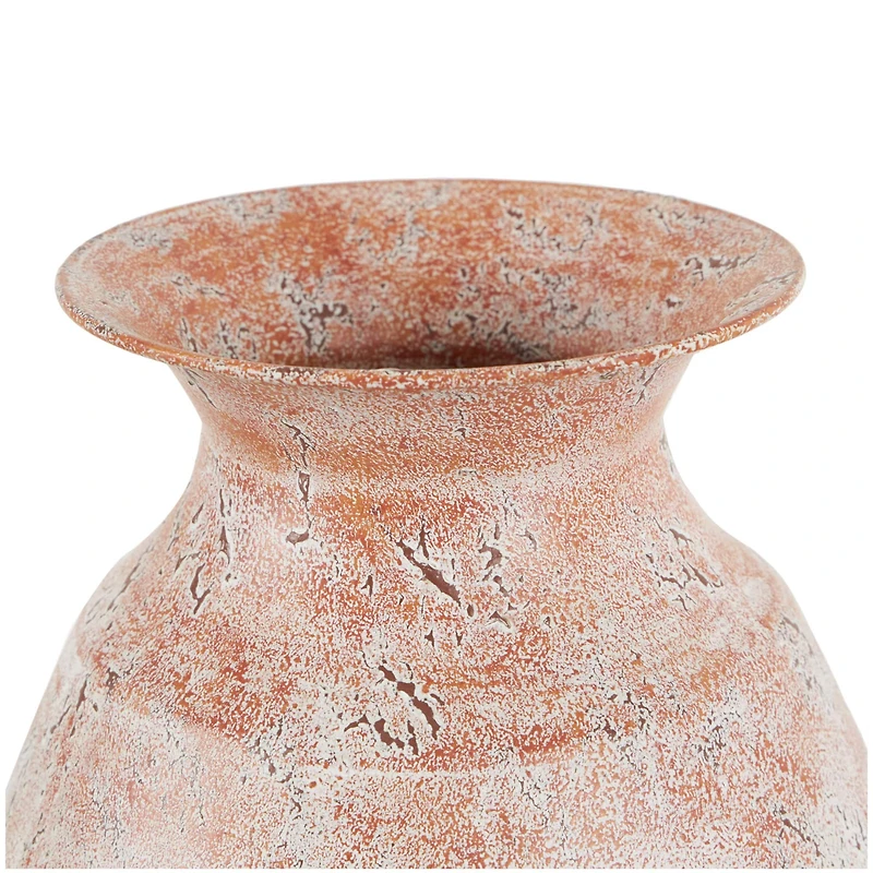 18" Copper Metal Distressed Textured Vase with Terra Cotta Accents