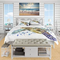 Designart Blue Sea Turtle Illustration Nautical & Coastal Duvet Cover Set
