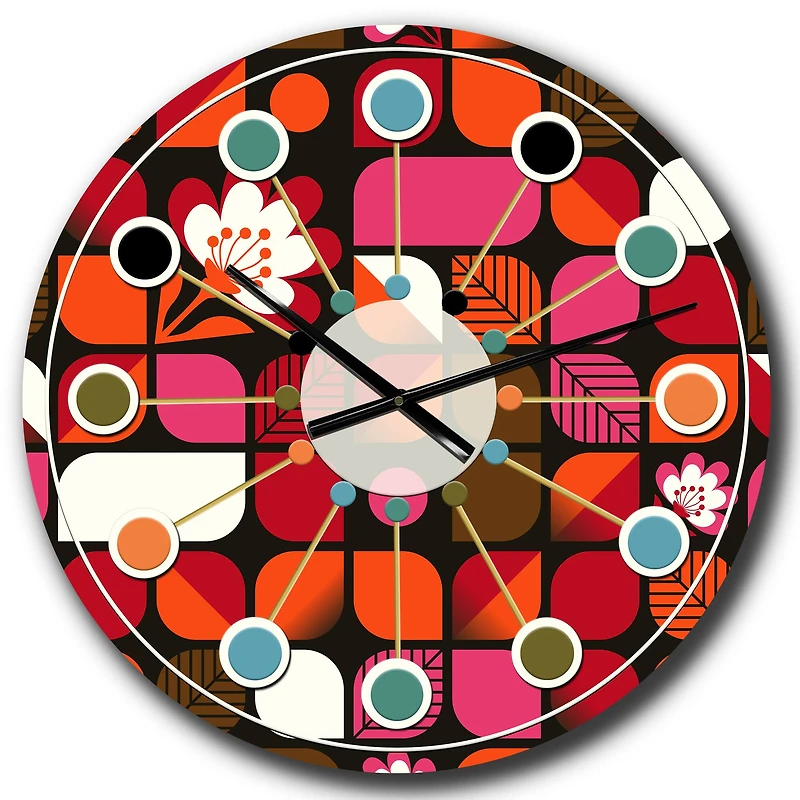 Designart Geometric Retro Flower Design I Mid-Century Modern Wall Clock