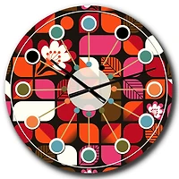 Designart Geometric Retro Flower Design I Mid-Century Modern Wall Clock