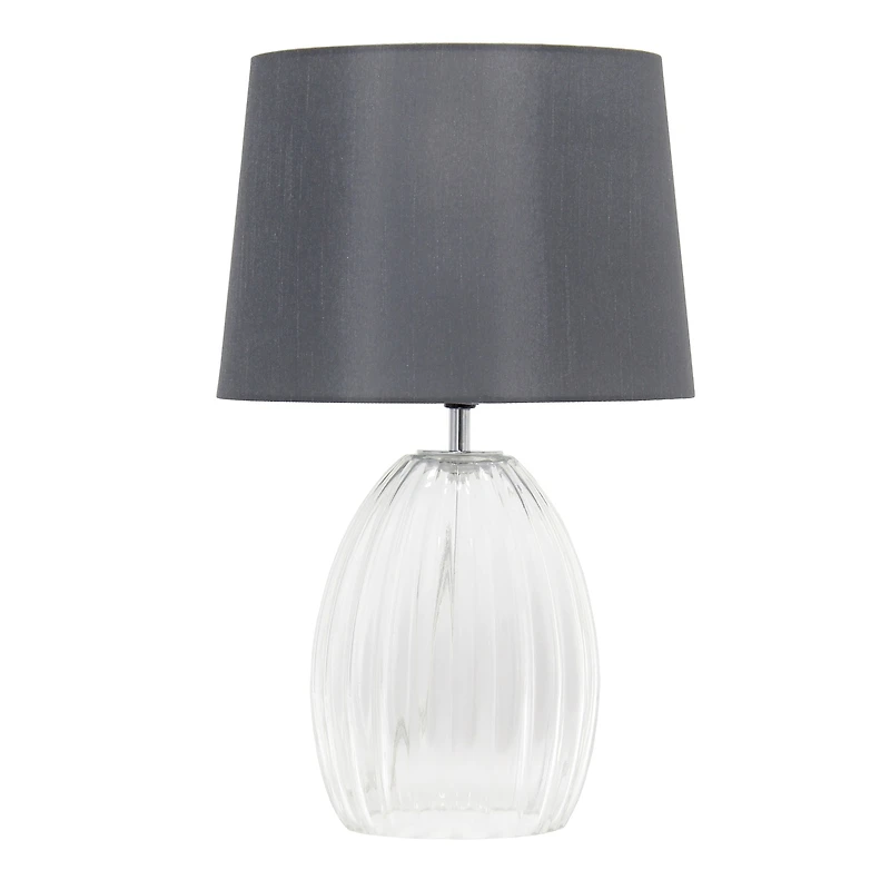 Lalia Home 18" Clear Fluted Glass Bedside Table Lamp with Gray Shade