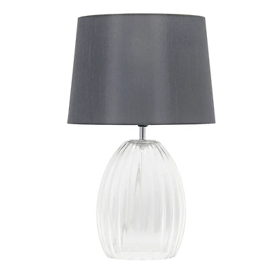 Lalia Home 18" Clear Fluted Glass Bedside Table Lamp with Gray Shade