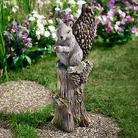 22.75" Squirrel on Tree Stump Outdoor Garden Statue