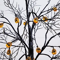 3ft. Pre-Lit Artificial Halloween Black Twig Tree with 18 Orange LED Pumpkin Shaped Lights