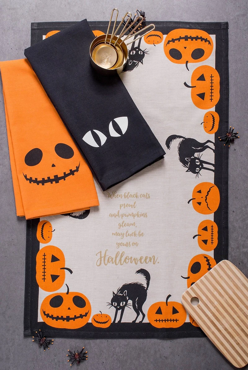 DII® Assorted Jack-O'-Lantern Halloween Printed Dishtowel Set