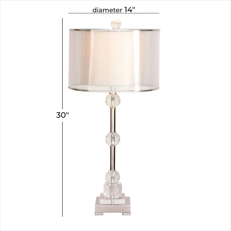 Silver Metal Glam Table Lamp, 30" x 14" x 14"