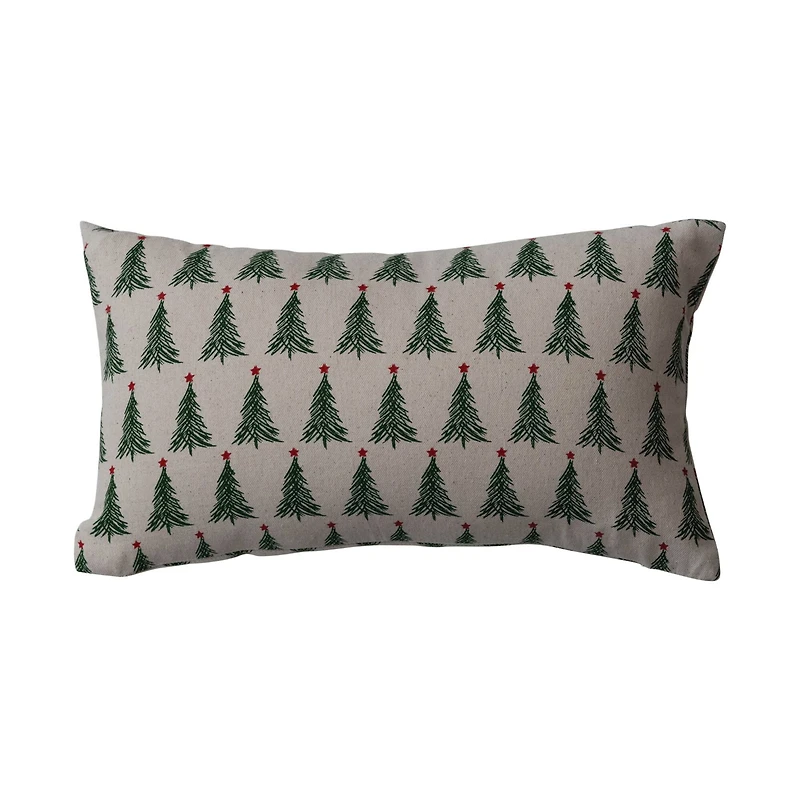 Hello Honey® 16" x 9" Christmas Tree Print Stonewashed Cotton Lumbar Throw Pillow