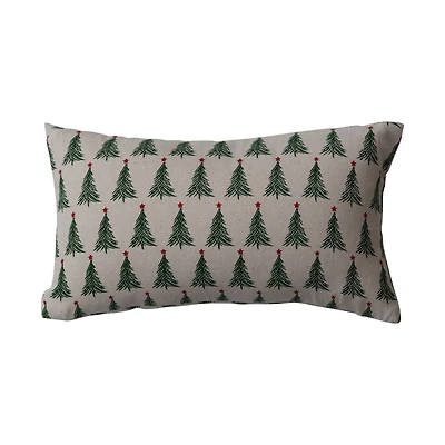 Hello Honey® 16" x 9" Christmas Tree Print Stonewashed Cotton Lumbar Throw Pillow