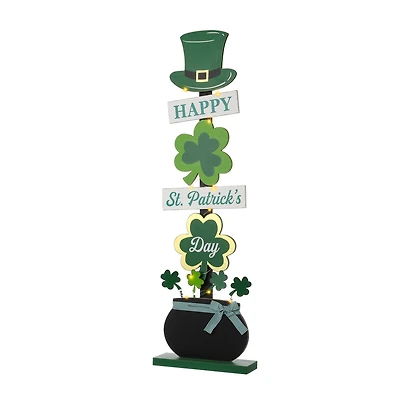 Glitzhome® 42'' Lighted St. Patrick's Wooden Shamrocks Porch Décor
