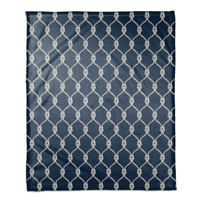 Navy Blue Nautical Knots Coral Fleece Blanket