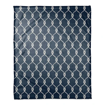 Navy Blue Nautical Knots Coral Fleece Blanket