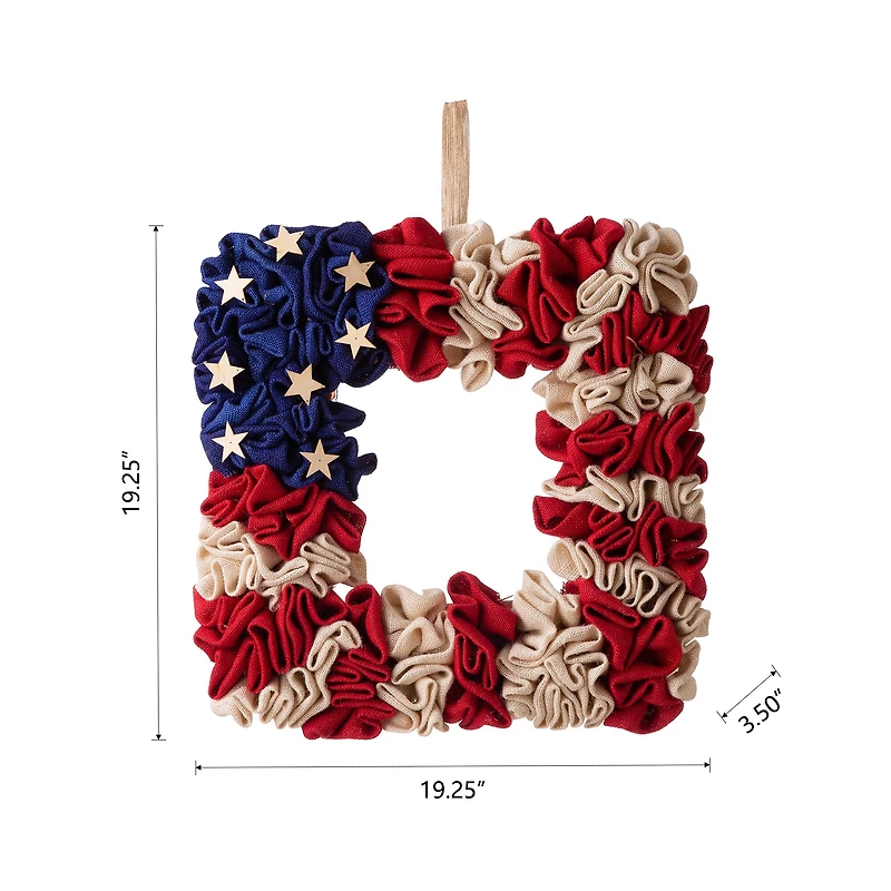 Glitzhome® 19" American Flag Square Fabric Wreath