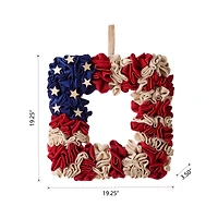 Glitzhome® 19" American Flag Square Fabric Wreath