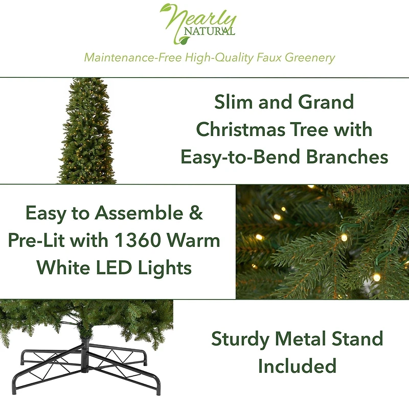 13ft. Pre-Lit Green Mountain Pine Slim Artificial Christmas Tree, Warm White LED Lights