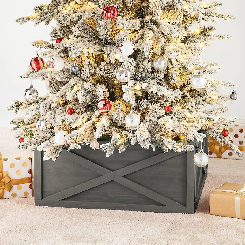 Glitzhome® 26" Warm Gray Wooden Tree Collar