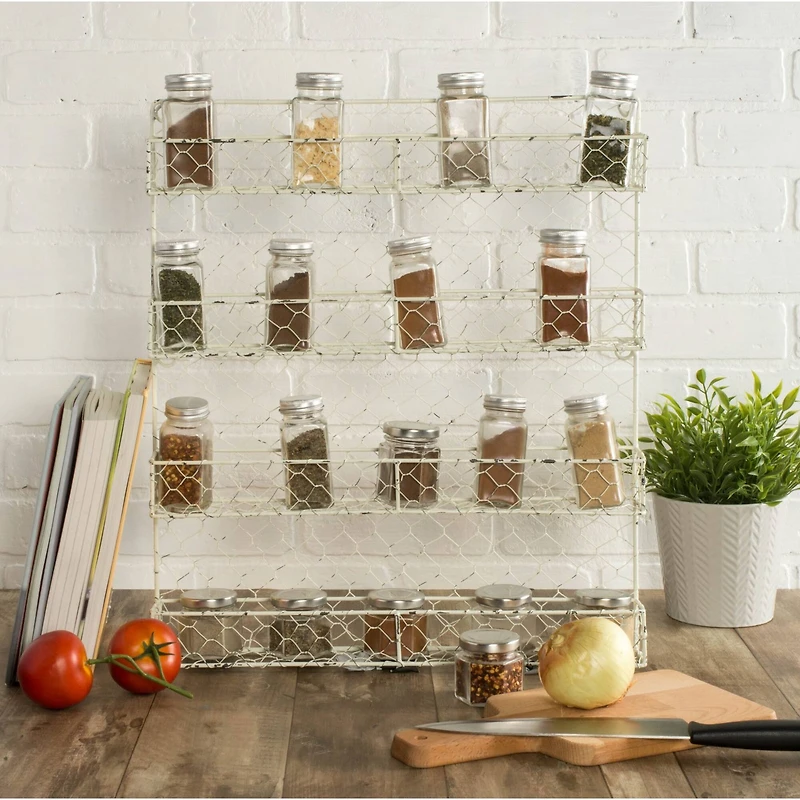 DII® 21" Antique White 4 Row Chicken Wire Spice Rack