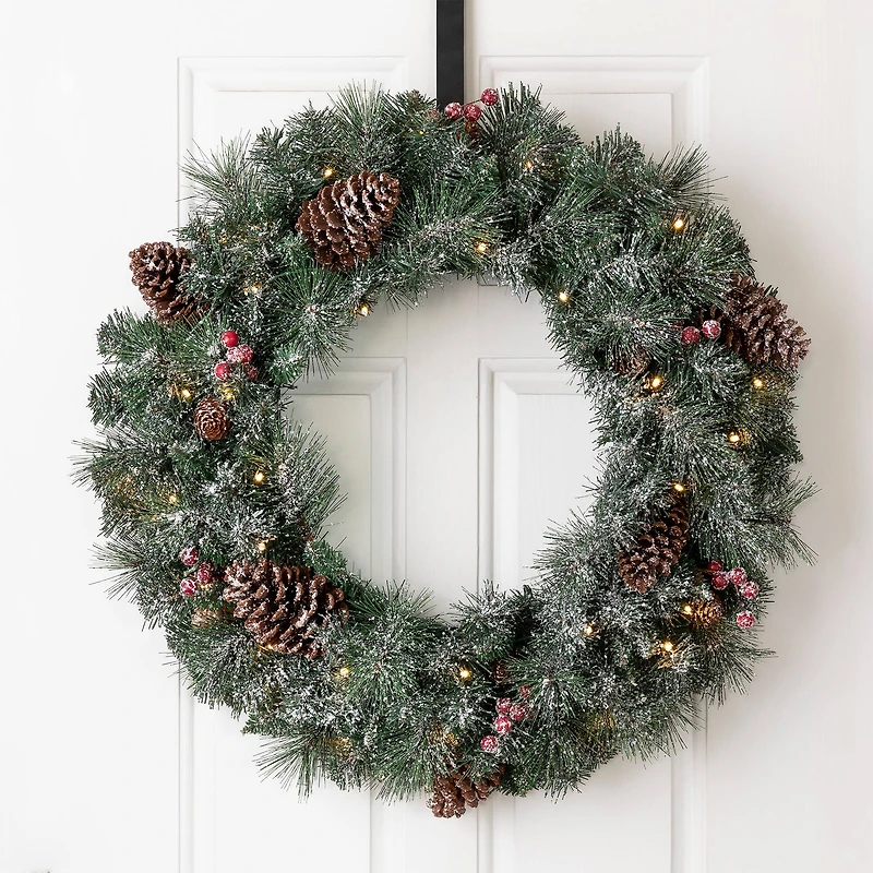 Glitzhome® 24" Pre-Lit Glittered Pinecone Christmas Wreath & Matched 9ft. Garlands Set