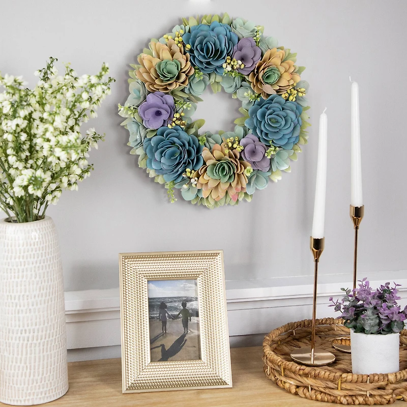 14" Wooden Floral Spring Artificial Wreath with Seed Pods