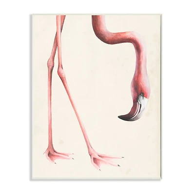 Stupell Industries Pink Flamingo Bending Feet Beak Detail Wood Wall Plaque