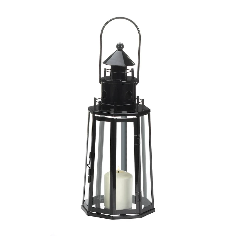 13.5" Black Lighthouse Hanging Candle Lantern