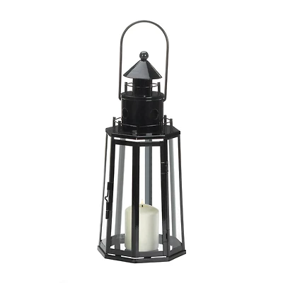 13.5" Black Lighthouse Hanging Candle Lantern