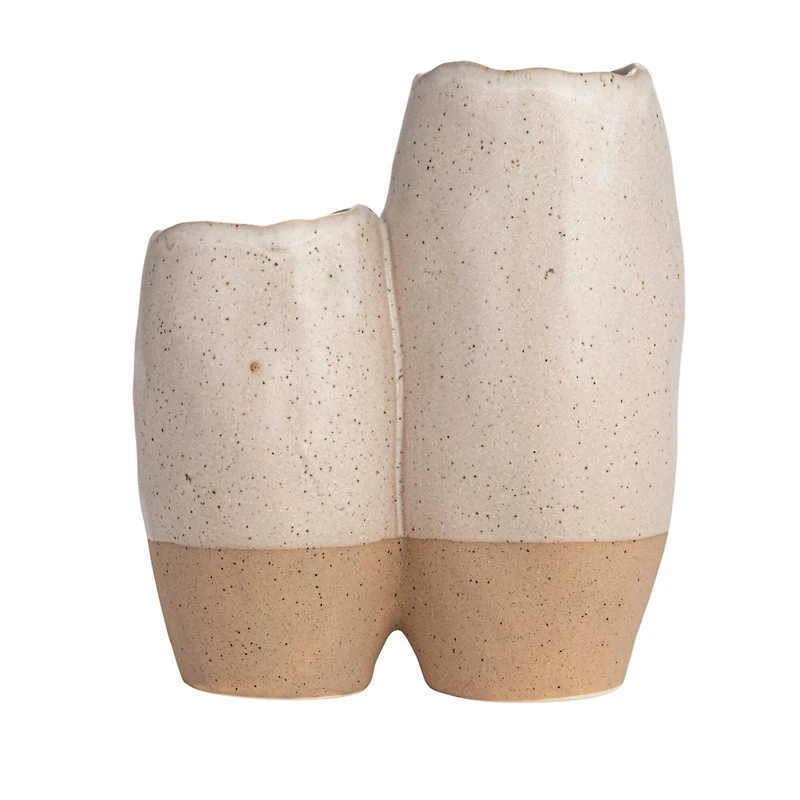 Hello Honey® 6.25" White & Beige 2-Tone Stoneware Vase with Reactive Glaze