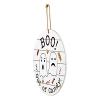 12" White Hanging Double-Sided Trick or Treat/Out of Candy Round Plank Sign