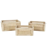 Light Brown Rattan Woven Basket with Rope Handles