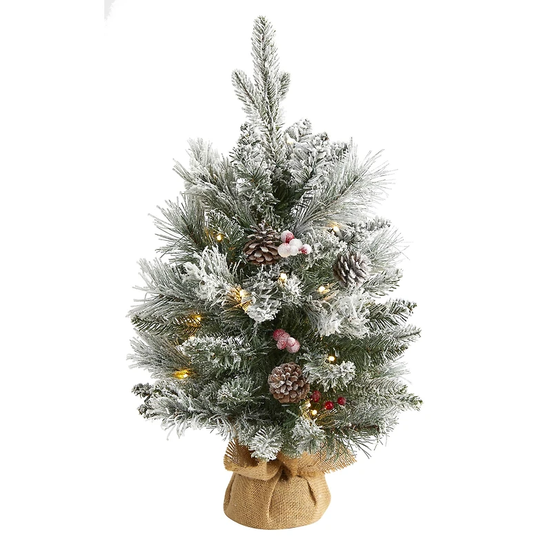 2ft. Pre-Lit Flocked Pinecones & Berries Artificial Christmas Tree with Clear LED Lights