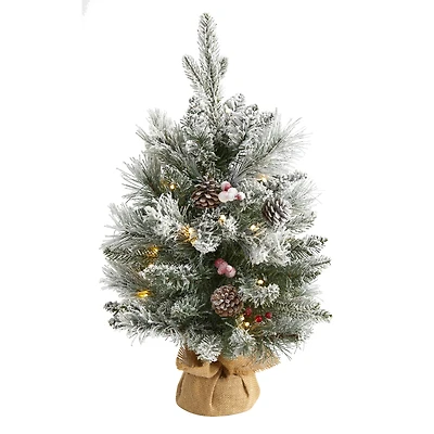 2ft. Pre-Lit Flocked Pinecones & Berries Artificial Christmas Tree with Clear LED Lights